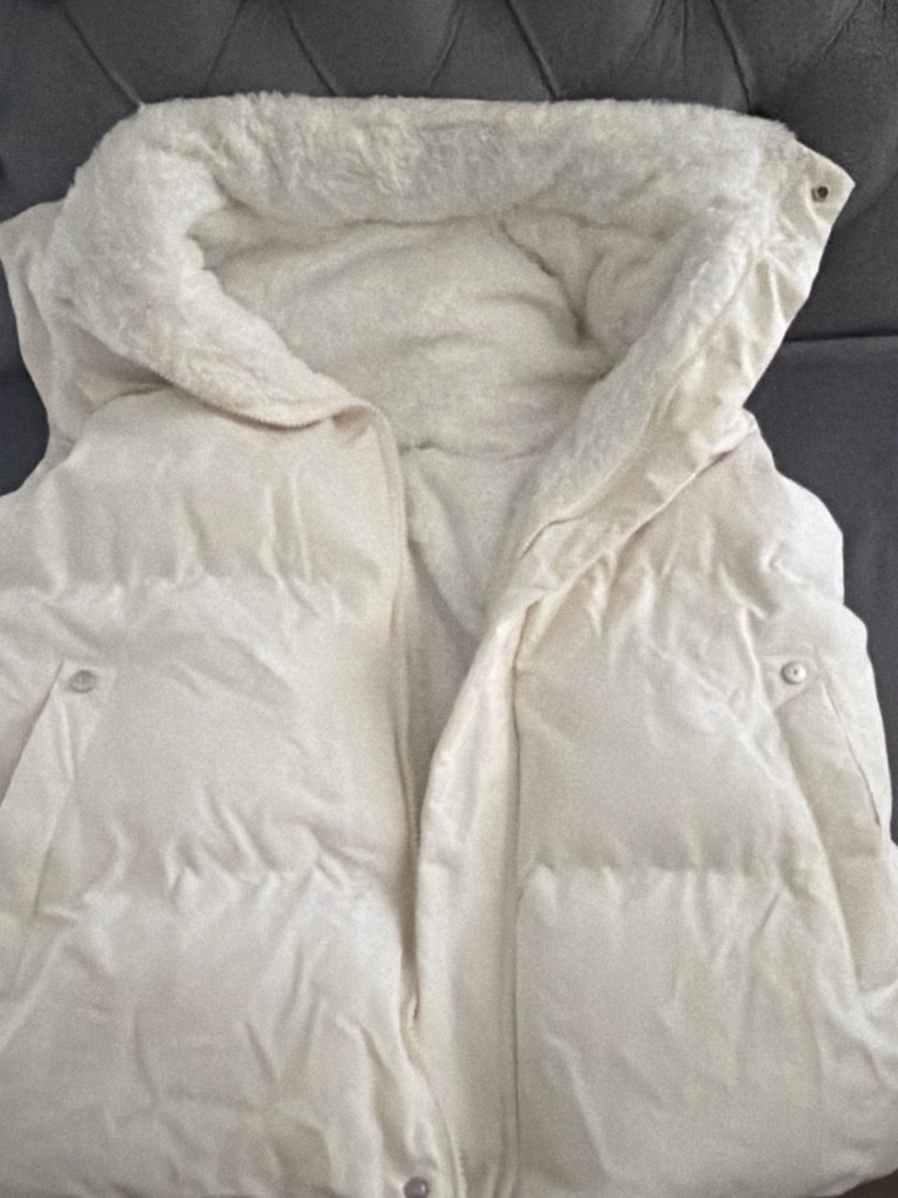 Women’s Plush-Lined Cream Puffer Vest with Hood